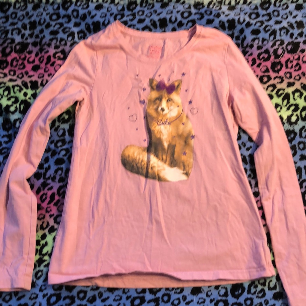 Pink fox long sleeve tee